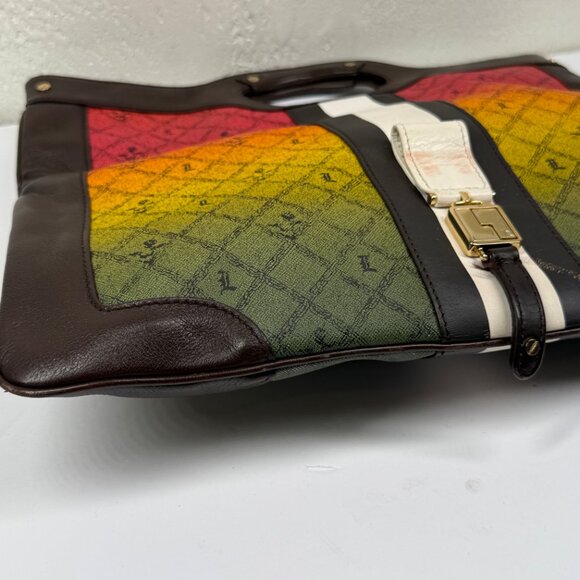 Y2K L.A.M.B. Carlisle Rasta Ombre Foldover Clutch Canvas Leather Trim - Picture 9 of 14
